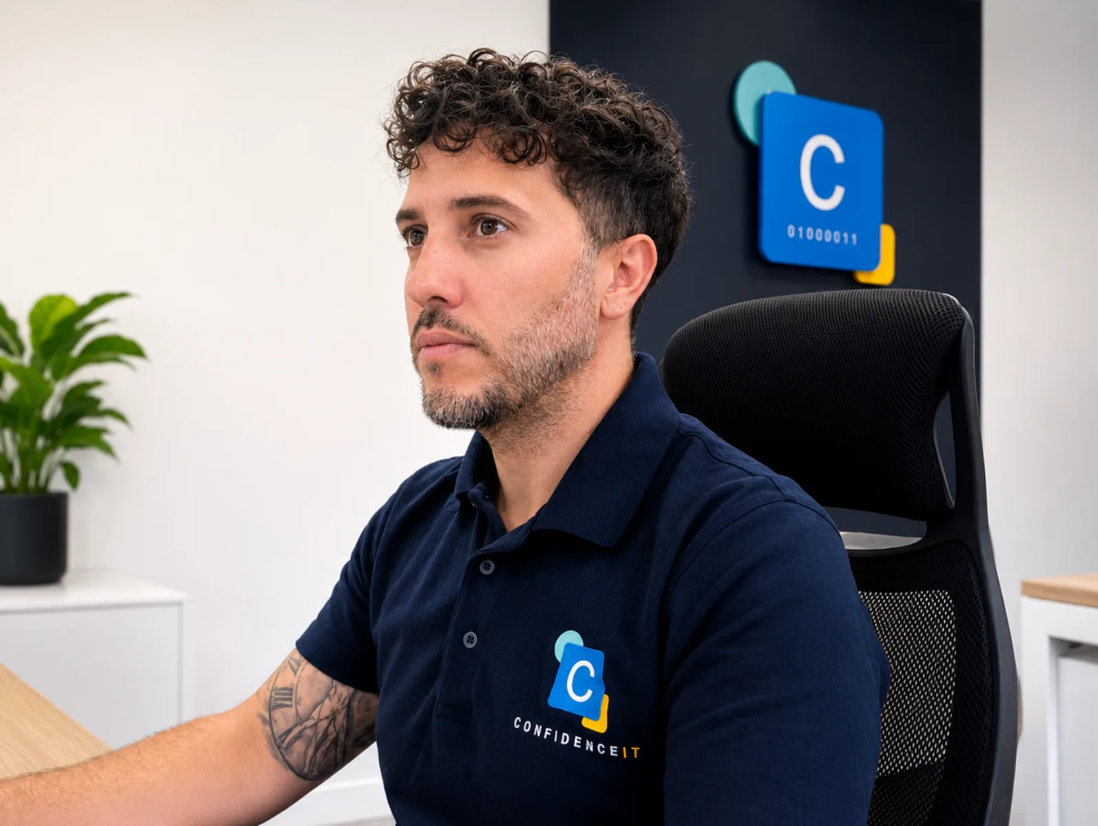 A Confidence IT team member focused at their workstation